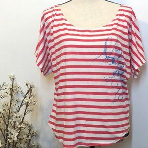 Volcom Top Size M/L Wolf Rip Vertical Shirt Tail Tee Striped Logo Beach